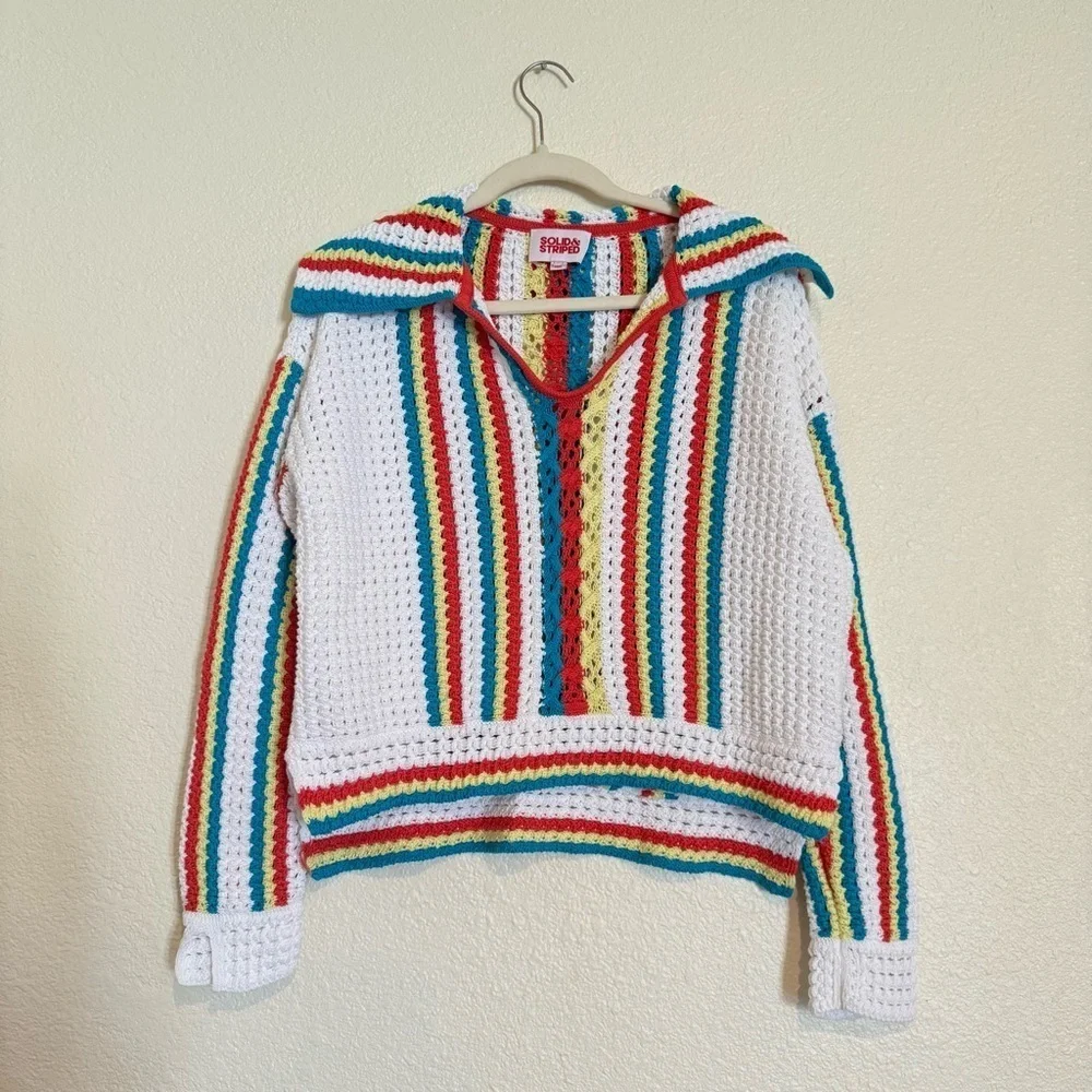 Solid & Striped The Lola Pullover Crochet Long Sleeved Split Cuffs - Picture 6 of 14